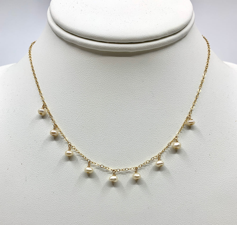 Freshwater White Pearl Ennea Necklace - Dangle