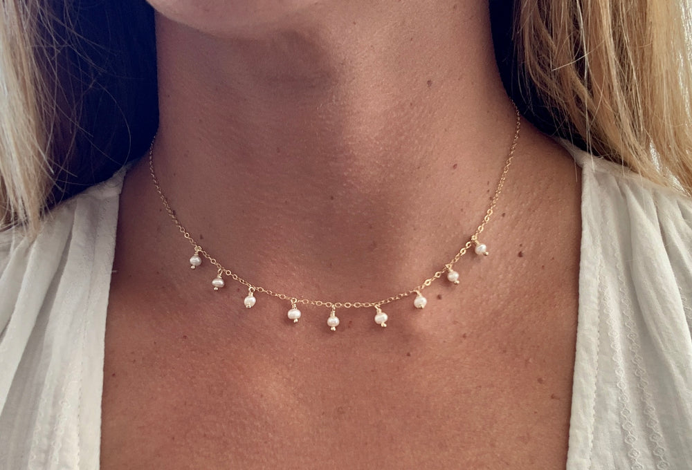 Freshwater White Pearl "jiǔ” Necklace - Dangle