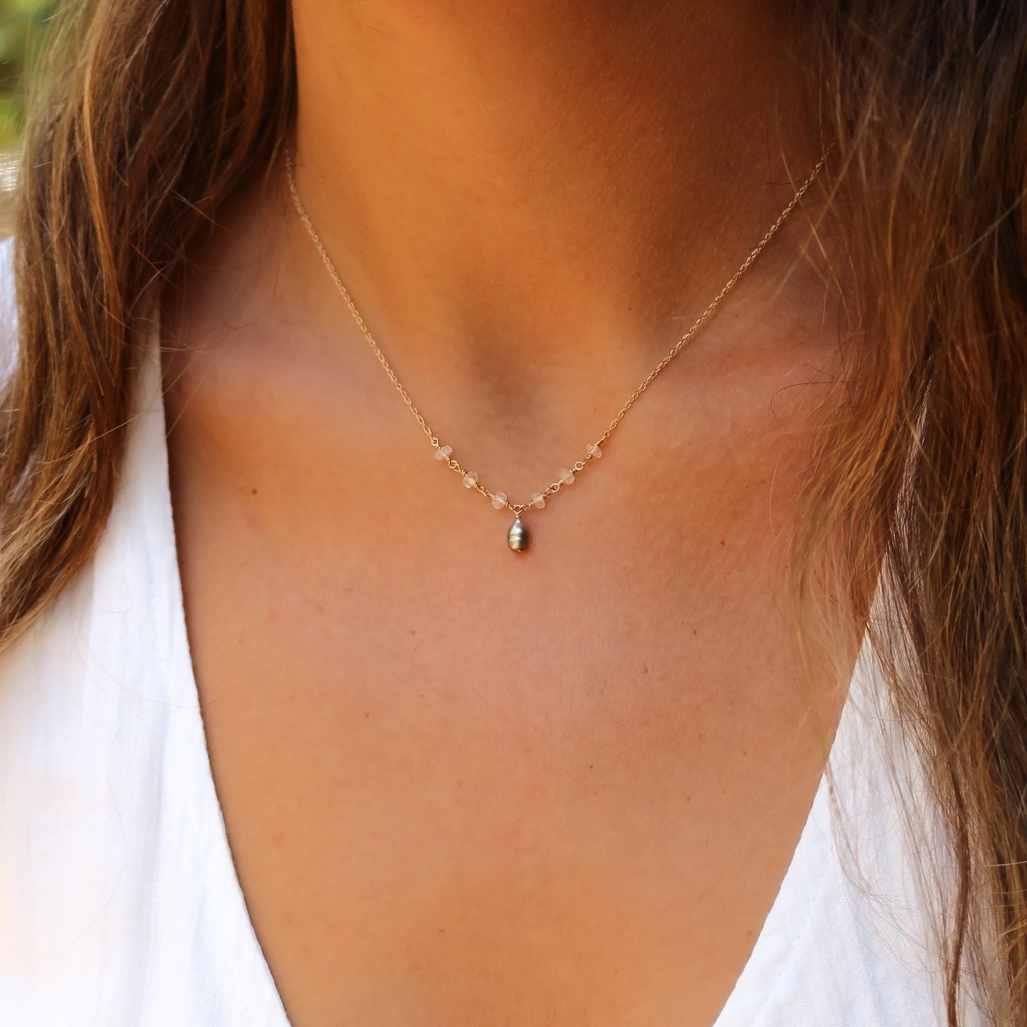 Tahitian Keshi Pearl + Moonstone Necklace - Water Element Creations