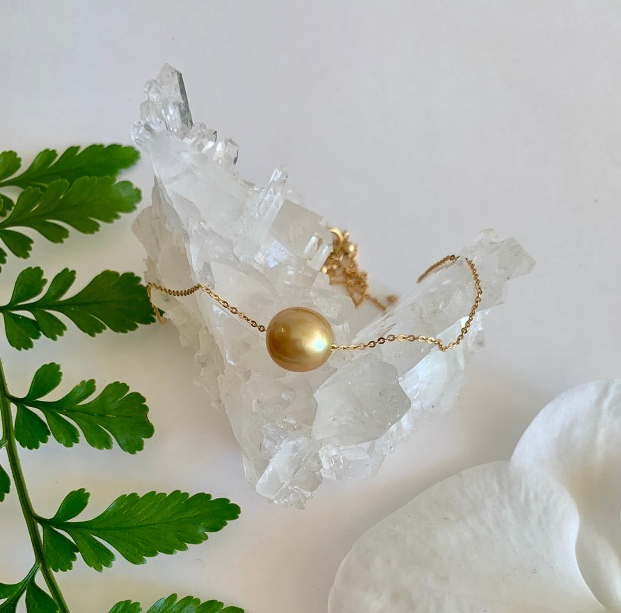 Golden South Sea Floating Pearl Necklace - Single