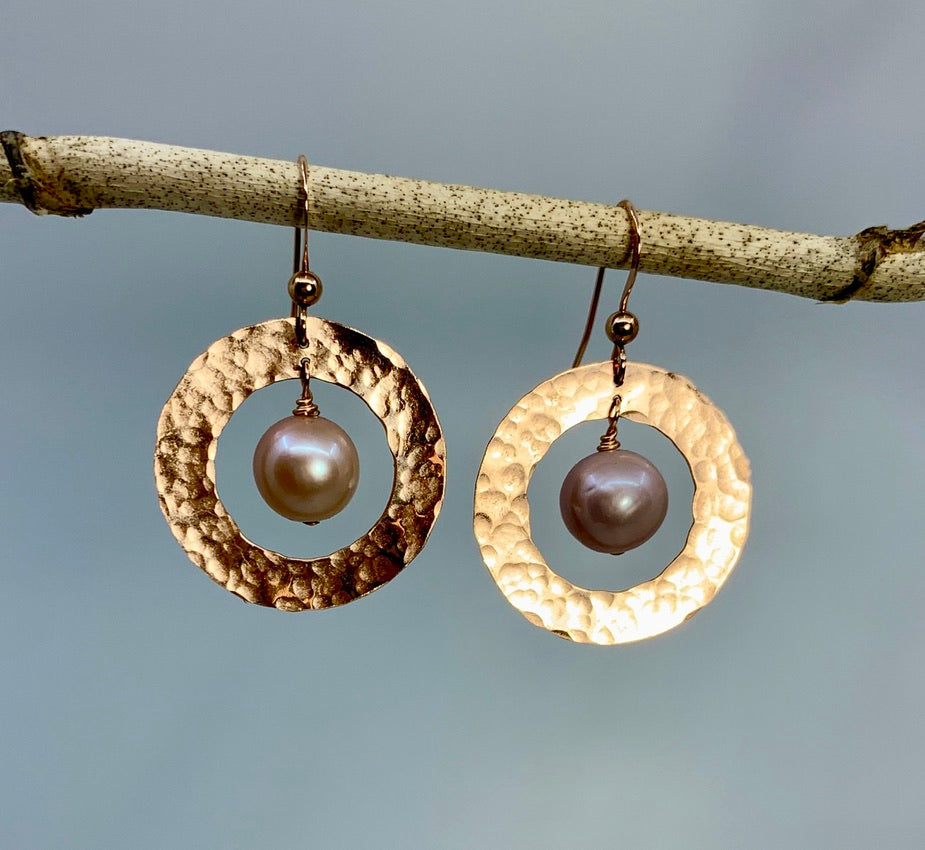 Saturn Earrings - Pink Edison Pearl & Rose Gold