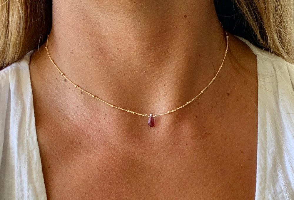 Single Stone Necklace - Garnet