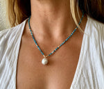 South Sea Pearl + Apatite Hand-Knotted Necklace