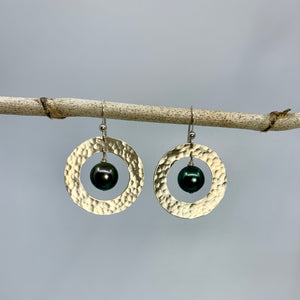 Saturn Earrings - Tahitian Pearl & Gold