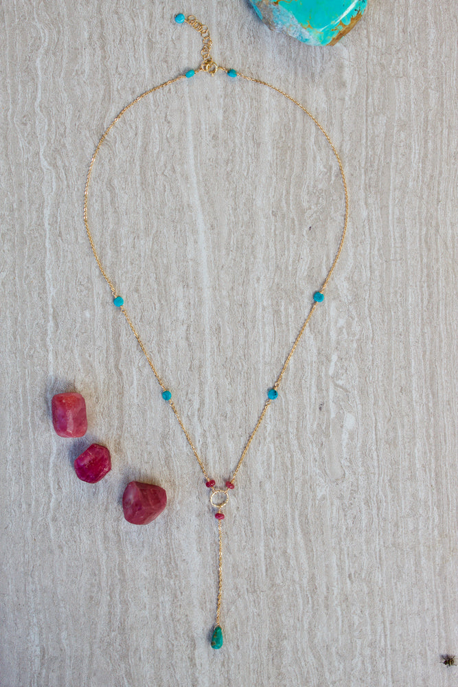 
                
                    Load image into Gallery viewer, Turquoise + Ruby Lariat
                
            