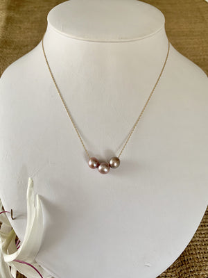 
                
                    Load image into Gallery viewer, Simple Floating Pearl Necklace - Triple Mini Pink Edison 16&amp;quot; - Water Element Creations
                
            