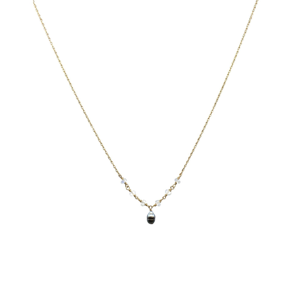 
                
                    Load image into Gallery viewer, Tahitian Keshi Pearl + Moonstone Necklace - Water Element Creations
                
            
