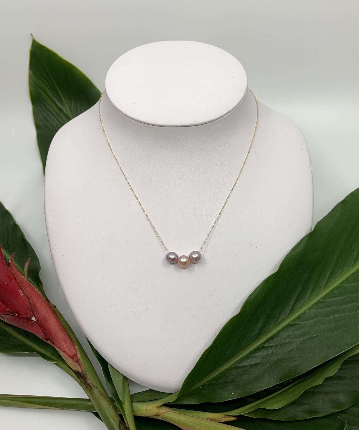 Simple Floating Pearl Necklace - Triple Mini Pink Edison 16" - Water Element Creations